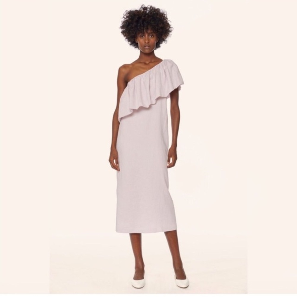 Mara Hoffman Organic Linen One Shoulder Ruffle Midi Dress Lavender Lilac Purple